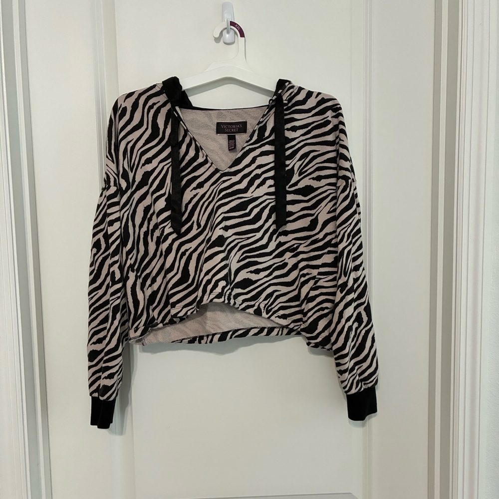 Victoria's Secret Zebra Print Cropped Hoodie and Pants Set Women’s Small